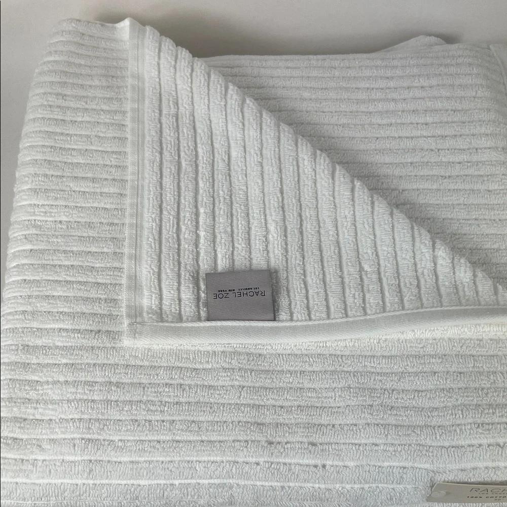 Rachel Zoe Bath Towels Pure White Ribbed Texture 100% Cotton Soft Set of 2 NEW